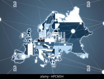 Paese di colore Mappa di Europa in colore grigio Foto Stock