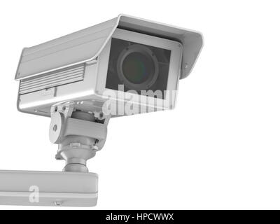 3D rendering bianco telecamera TVCC o una telecamera di sicurezza isolato su bianco Foto Stock