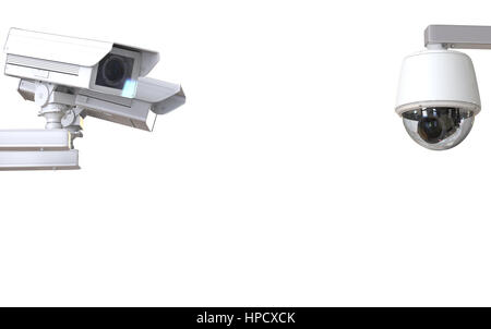 3D rendering bianco telecamera TVCC o una telecamera di sicurezza isolato su bianco Foto Stock