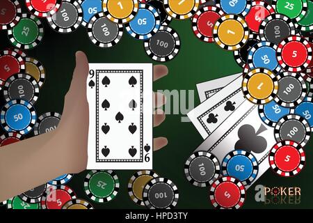 Casino card. carta a portata di mano le vincite chip. illustrazione da utilizzare per la stampa, sito web, smart phone, sfondo, decorazione, decorazioni etc Illustrazione Vettoriale