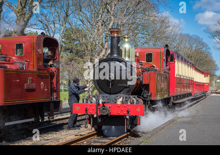 Scambiare la singola linea personale. Stazione di Castletown, Isola di Man. Foto Stock