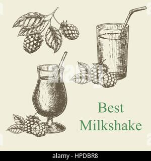 Disegnata a mano frullato e blackberry lampone. Illustrazione Vettoriale Illustrazione Vettoriale