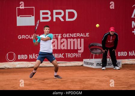 Aprile 22, 2015: Borna CORIC CRO in azione durante il torneo ATP BRD Nastase Tiriac Trophy di BNR Arenas, Romania ROU. Foto: Cronos/Catalin Soare Foto Stock