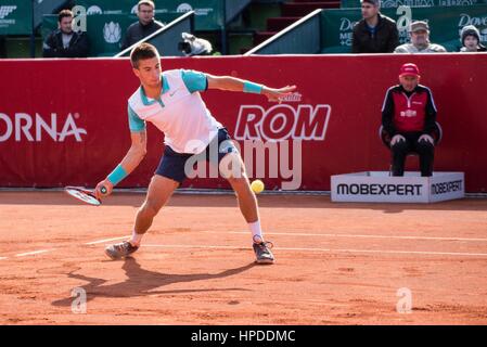 Aprile 22, 2015: Borna CORIC CRO in azione durante il torneo ATP BRD Nastase Tiriac Trophy di BNR Arenas, Romania ROU. Foto: Cronos/Catalin Soare Foto Stock