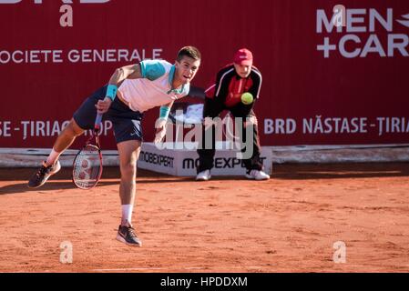 Aprile 22, 2015: Borna CORIC CRO in azione durante il torneo ATP BRD Nastase Tiriac Trophy di BNR Arenas, Romania ROU. Foto: Cronos/Catalin Soare Foto Stock