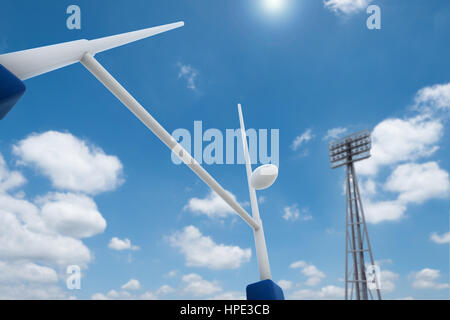 3D rendering pallone da rugby con Rugby posti sul campo Foto Stock