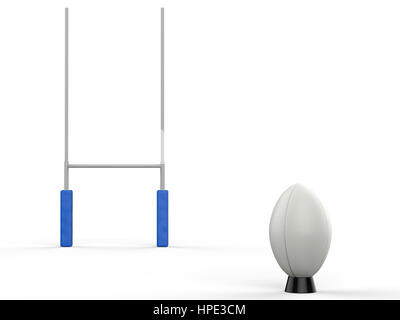 3D rendering pallone da rugby con Rugby posti su sfondo bianco Foto Stock