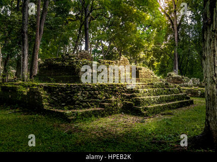 Rovine della zona residenziale di rovine Maya - Copan sito archeologico, Honduras Foto Stock