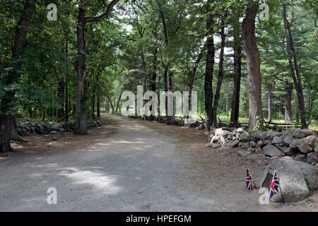 Angolo di sanguinosi, dove si trovano alcuni dei più intensi combattimenti di aprile 19th, 1775 ha avuto luogo. Minute Man National Historical Park, Middlesex County, MA, Stati Uniti d'America. Foto Stock