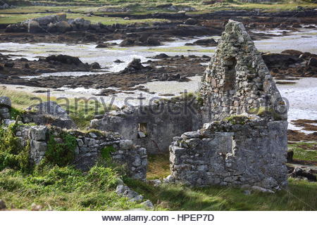 Paesaggio irlandese di pietra e acqua in riva al mare in Connemara, Irlanda Foto Stock