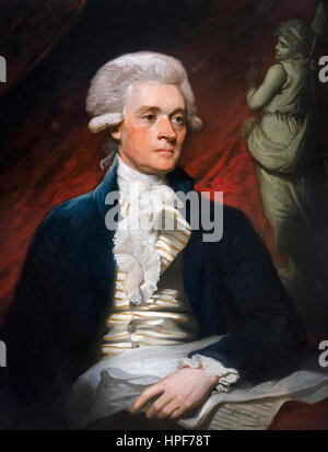 Thomas Jefferson. Ritratto del terzo presidente americano Thomas Jefferson (1743-1826) da Mather Brown, olio su tela, 1786. Il dipinto fu realizzato a Londra mentre Jefferson fu ministro americano per la Francia. Foto Stock