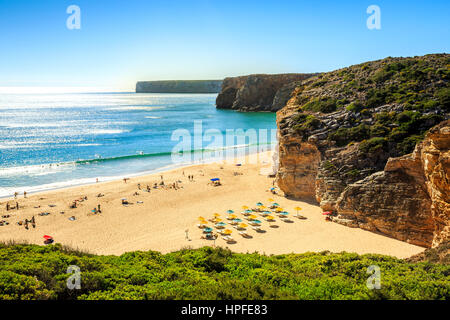 Spiaggia di Beliche accanto a Sagres, Saint Vincent Cape, Algarve, PORTOGALLO Foto Stock