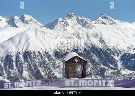 Area sciistica, Svizzero di St Moritz, 16. Febbraio 2017. Foto: Frank Maggio | Utilizzo di tutto il mondo Foto Stock