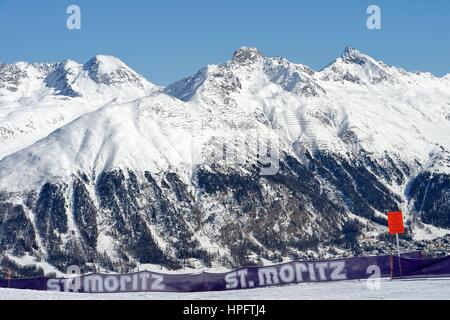 Area sciistica, Svizzero di St Moritz, 16. Febbraio 2017. Foto: Frank Maggio | Utilizzo di tutto il mondo Foto Stock