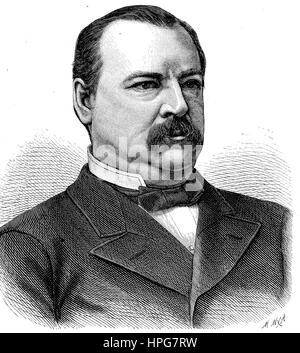 Stephen Grover Cleveland, 1837 - 1908, è stato un uomo politico americano e avvocato che è stato il ventiduesimo e il ventiquattresimo Presidente degli Stati Uniti, digitale migliorata la riproduzione di una xilografia a partire dall'anno 1885 Foto Stock