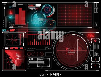 Tecniche display HUD futuristico con interfaccia digitale di elementi. Illustrazione Vettoriale Illustrazione Vettoriale