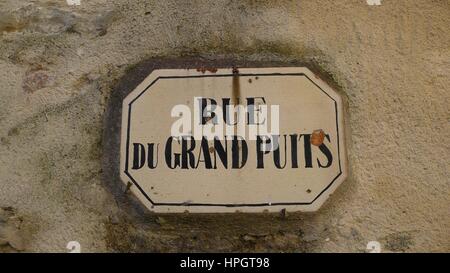 Rue du Grand Puits strada segno sulla parete Foto Stock