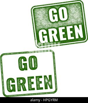 Verde realistico Vector grunge timbro di gomma Go Green isolati su sfondo bianco Illustrazione Vettoriale