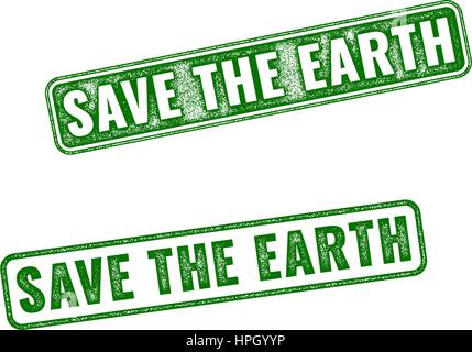Verde realistico Vector grunge timbro di gomma salvare la terra isolata su sfondo bianco Illustrazione Vettoriale