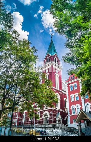 Foto verticale della chiesa di Sarajevo, Bosnia ed Erzegovina. Foto Stock