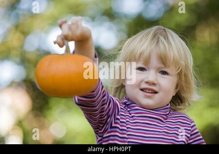 Modello rilasciato , Maedchen mit Zierkuerbis - ragazza con la zucca Foto Stock