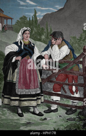 Nel nord della Spagna. Asturias. Oviedo. Disegno di J. Cuevas. Incisione di spagnoli e illustrazione americana, 1882. Foto Stock