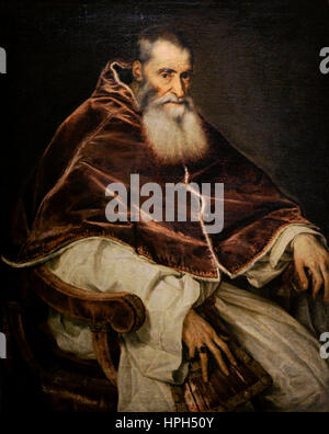 Tiziano (1489/1490-1576). Pittore italiano. Papa Paolo III bareheaded, ca.1543. Collezione Farnese. Museo Nazionale di Capodimonte. Napoli. L'Italia. Foto Stock