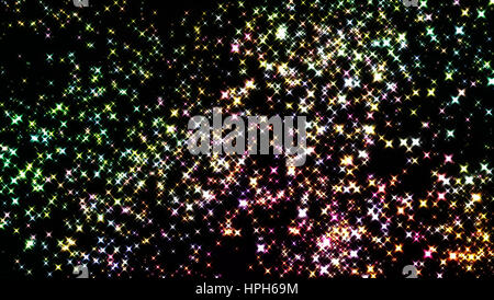 Luminose colorate scintillanti stelle su uno sfondo nero Foto Stock