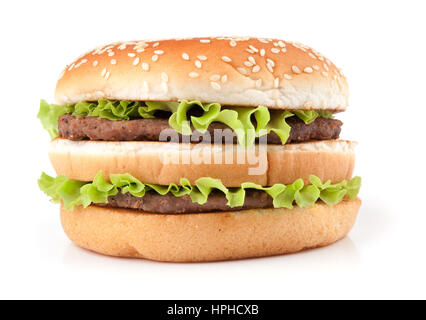 Gustosa grandi hamburger isolato su sfondo bianco Foto Stock