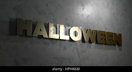 Halloween - Oro testo su sfondo nero - 3D reso Royalty free stock foto. Questa immagine può essere utilizzata per un sito online banner pubblicitario o di una stampa Foto Stock