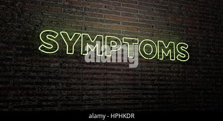 Sintomi -realistico segno al Neon su un muro di mattoni di sfondo - 3D reso Royalty free stock foto. Possono essere utilizzati per gli annunci tramite banner on line di altezza e direct mailer. Foto Stock