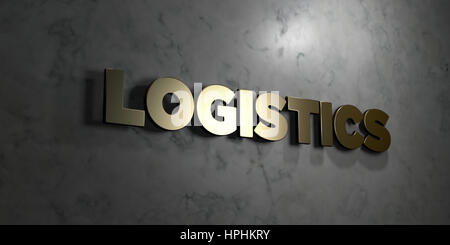 Logistica - testo in oro su sfondo nero - 3D reso Royalty free stock foto. Questa immagine può essere utilizzata per un sito online banner pubblicitario o di una stampa Foto Stock