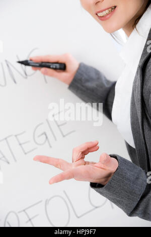 Modello rilasciato , Businessfrau mit Flip-Chart - business donna con lavagna a fogli mobili Foto Stock