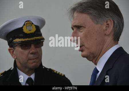 Philip Anthony Hammond MP - Il cancelliere dello scacchiere - Durante una visita a Gibilterra 2016. La visita è stata mentre il Segretario degli esteri britannico. Foto Stock