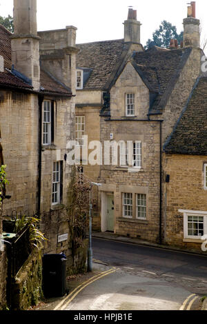 Whitehill incontra Silver Street, architettura nelle strette strade di Bradford on Avon Foto Stock