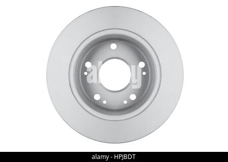 Nuovo disco freno per auto moderna isolati su sfondo bianco. Il rotore del freno. Auto parte Foto Stock