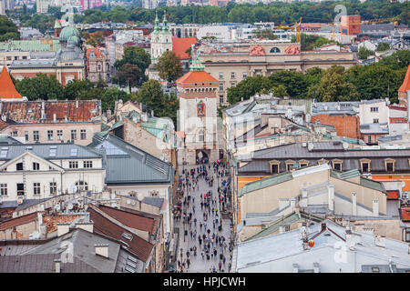 Via Florianska con Florian's Gate,città vecchia, Cracovia, Cracovia, Foto Stock