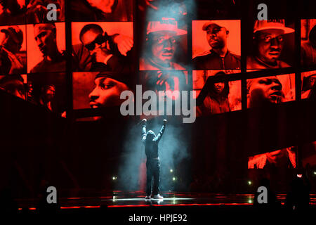 Skepta esibirsi sul palco a Brit Awards all'O2 Arena, Londra. Foto Stock