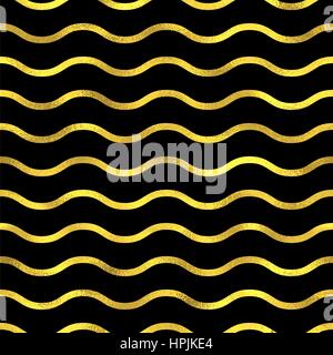 Oro scintillante onda a zig-zag seamless pattern, decorazioni in oro su sfondo nero con ornamento senza giunture Illustrazione Vettoriale