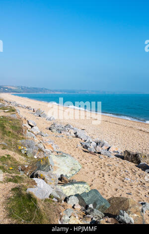 La spiaggia di sabbia Slapton nella baia di avvio, Devon Foto Stock