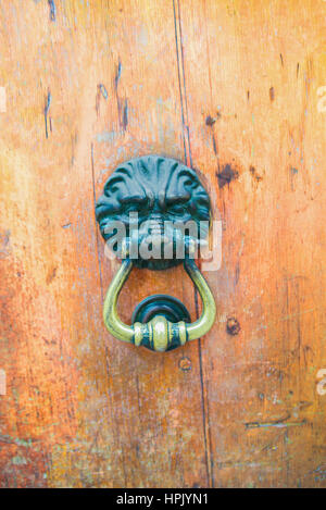 Dettagli architettonici - antica porta knoker con Lion in Italia Foto Stock