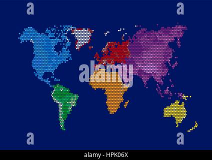 Mondo continenti mappa - Punti illustrazione dello stile Illustrazione Vettoriale