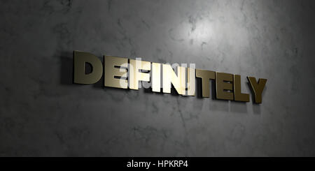 Sicuramente - Oro testo su sfondo nero - 3D reso Royalty free stock foto. Questa immagine può essere utilizzata per un sito online banner pubblicitario o di una stampa Foto Stock