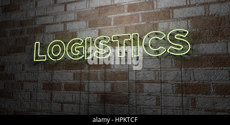 Logistica - incandescente insegna al neon sulla parete in muratura - 3D reso Royalty free stock illustrazione. Possono essere utilizzati per gli annunci tramite banner on line di altezza e direct mailer. Foto Stock