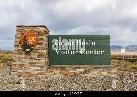 Parco nazionale Great Basin, Nevada, Stati Uniti d'America - 14 Ottobre 2016: Centro visitatori benvenuti accesso al Parco nazionale Great Basin nella parte orientale del Nevada. Foto Stock