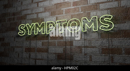 Sintomi - incandescente insegna al neon sulla parete in muratura - 3D reso Royalty free stock illustrazione. Possono essere utilizzati per gli annunci tramite banner on line di altezza e direct mailer. Foto Stock