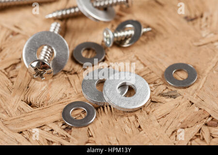 Closeup mucchio di Vite e tampone rondella della vite Foto Stock