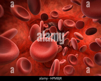 3D rendering le cellule rosse del sangue in vena Foto Stock