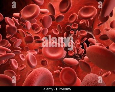 3D rendering le cellule rosse del sangue in vena Foto Stock