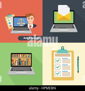 Set di icone di un avvocato e di un concetto di business Illustrazione Vettoriale